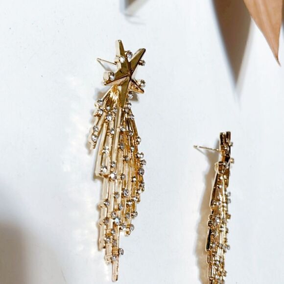 Gold star dangle earrings S529 - Picture 4 of 5